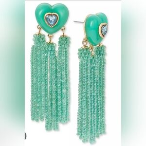 NWT Elegant Green Beaded Heart Tassel Earrings